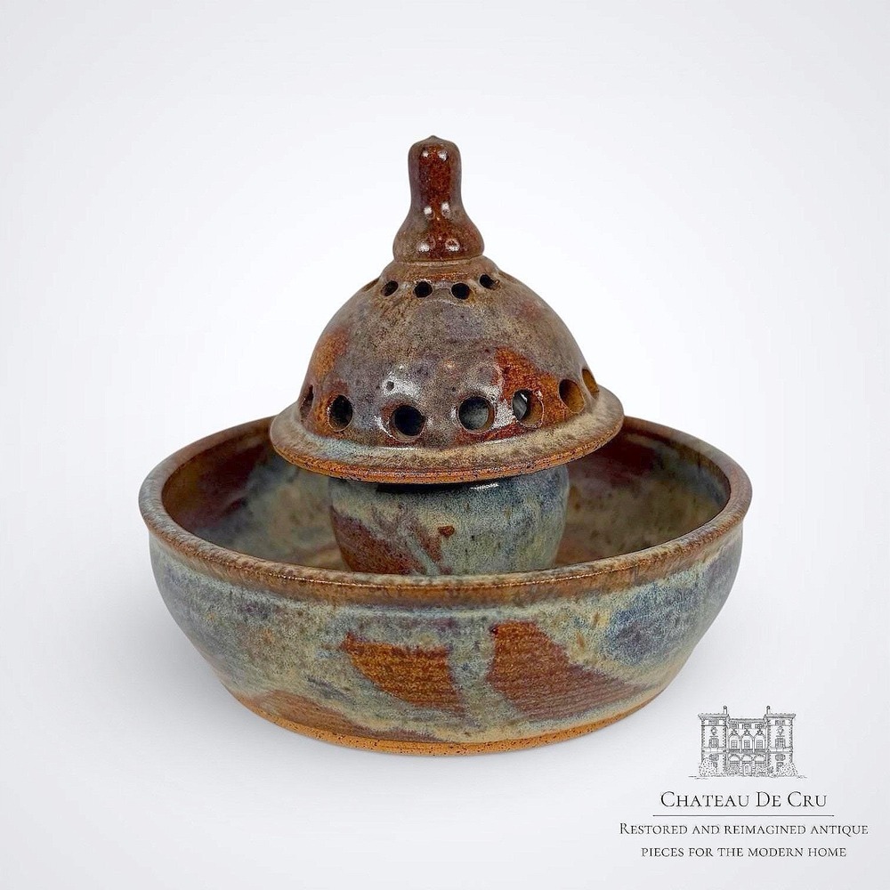 Oil Diffuser Studio Art Pottery Drippy Glaze Blue And Brown- Artist Signed